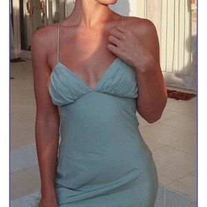 Elegant Light Blue Spaghetti Strap Dress